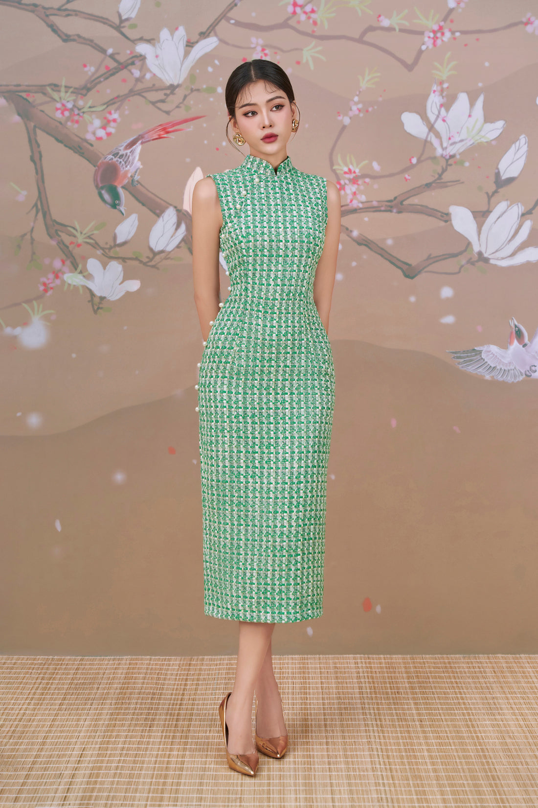 Tweed Dress in Forest Green