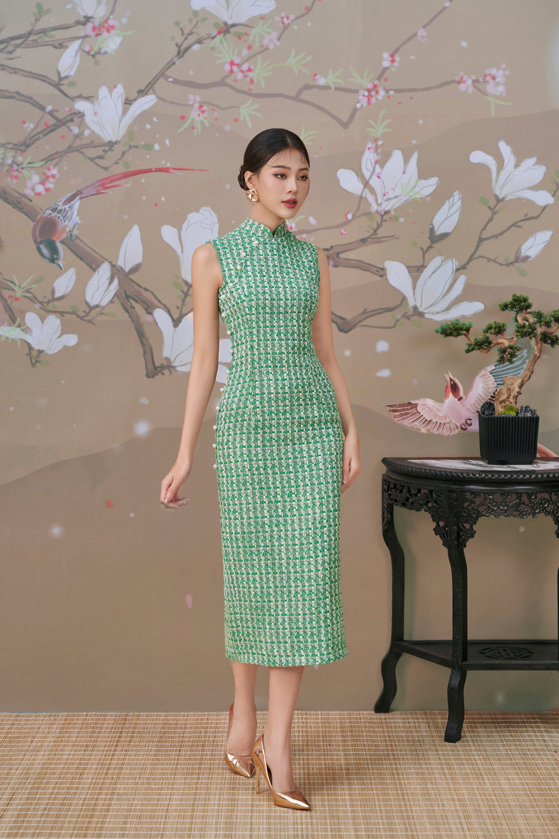 Tweed Dress in Forest Green