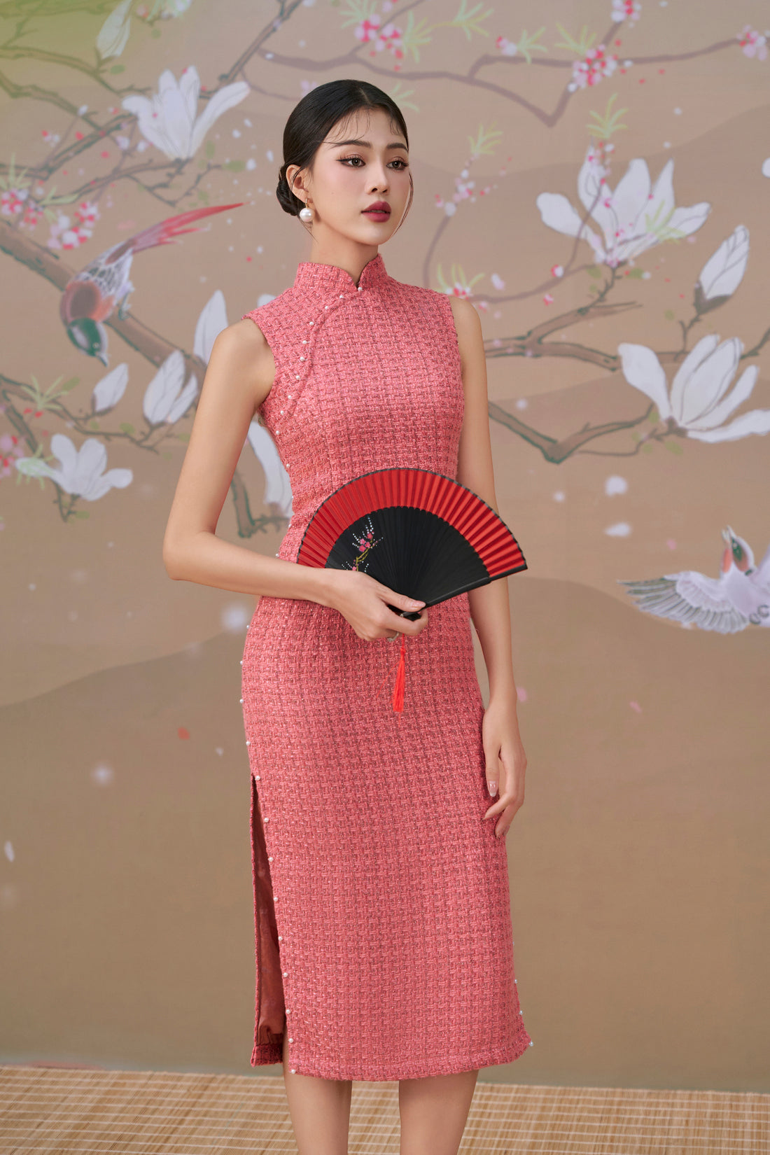 Tweed Dress in Salmon Pink