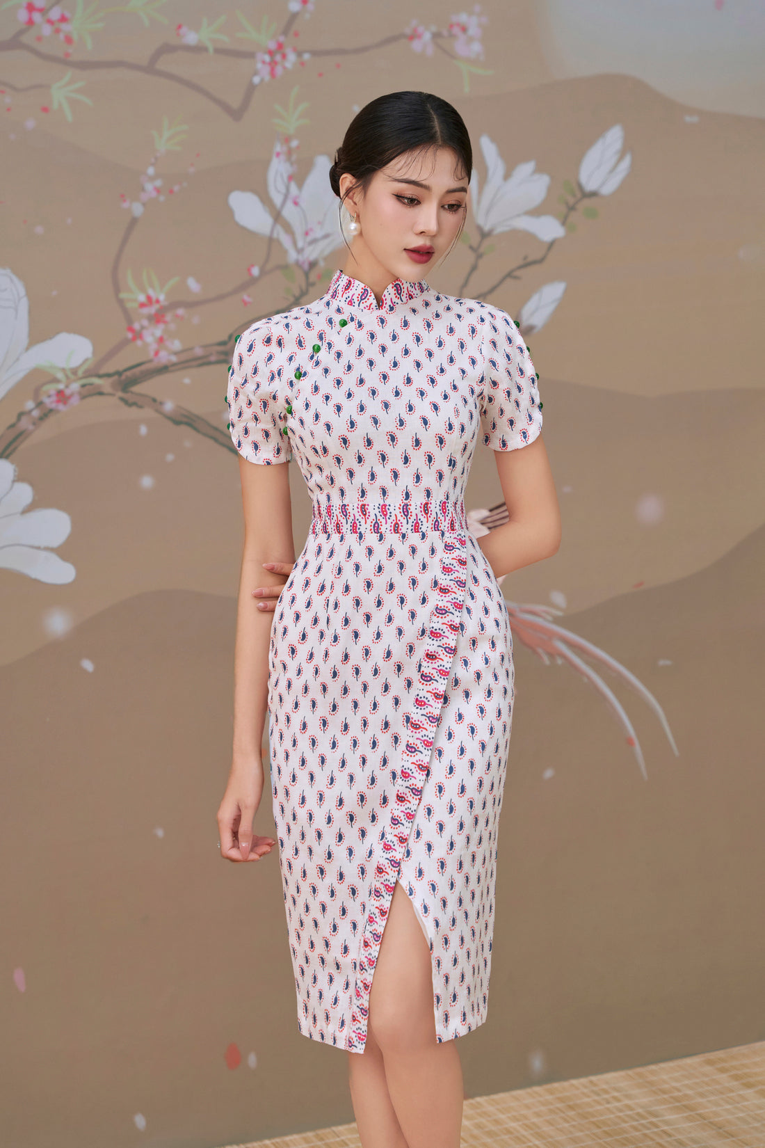Ari Wrap Dress with Buttoned-Sleeves