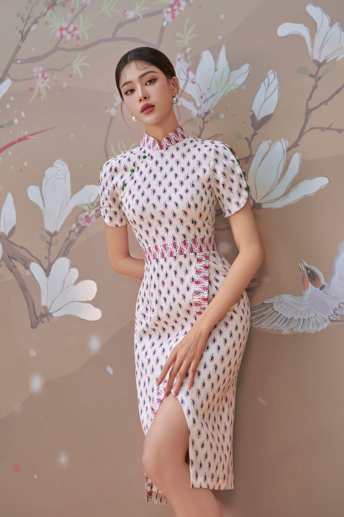 Ari Wrap Dress with Buttoned-Sleeves