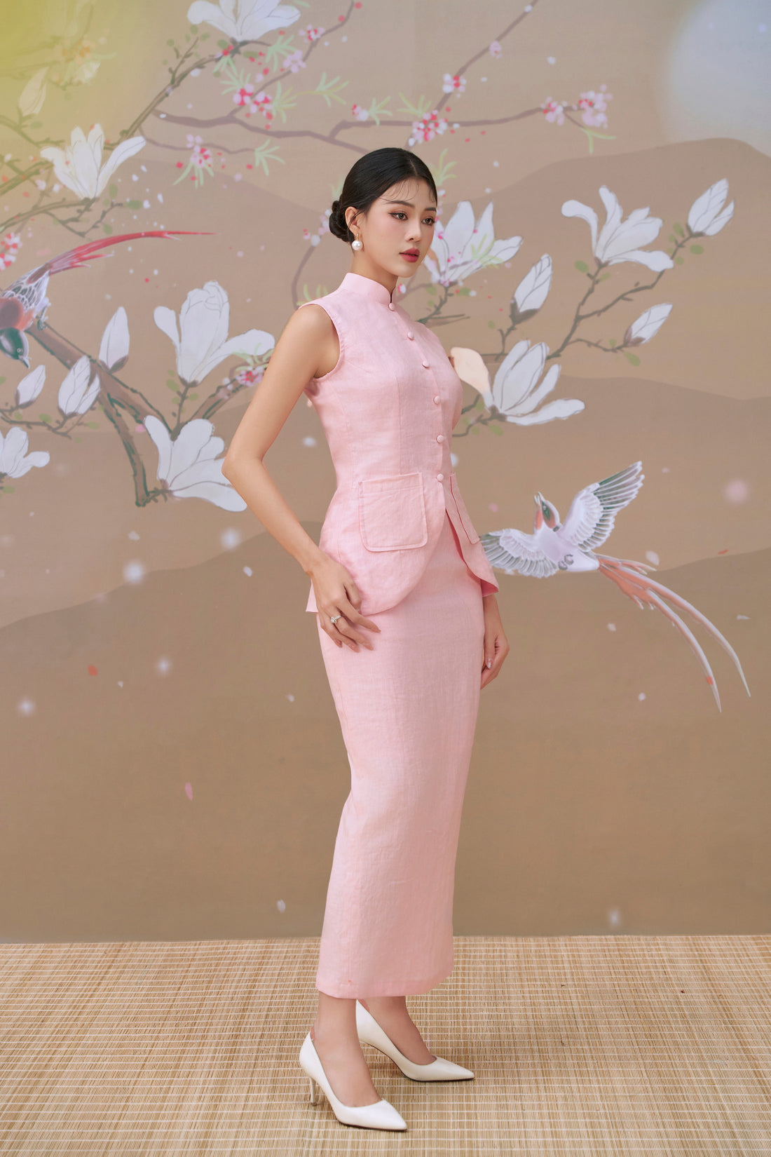Waistcoat Maxi Skirt Set in Pastel Pink