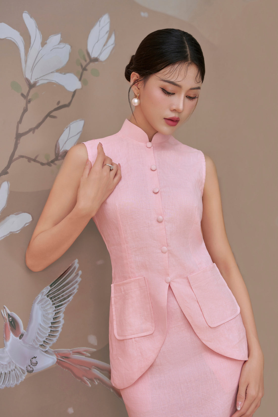 Waistcoat Maxi Skirt Set in Pastel Pink