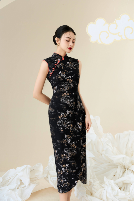 Yuna Wrap Midi Black Dress