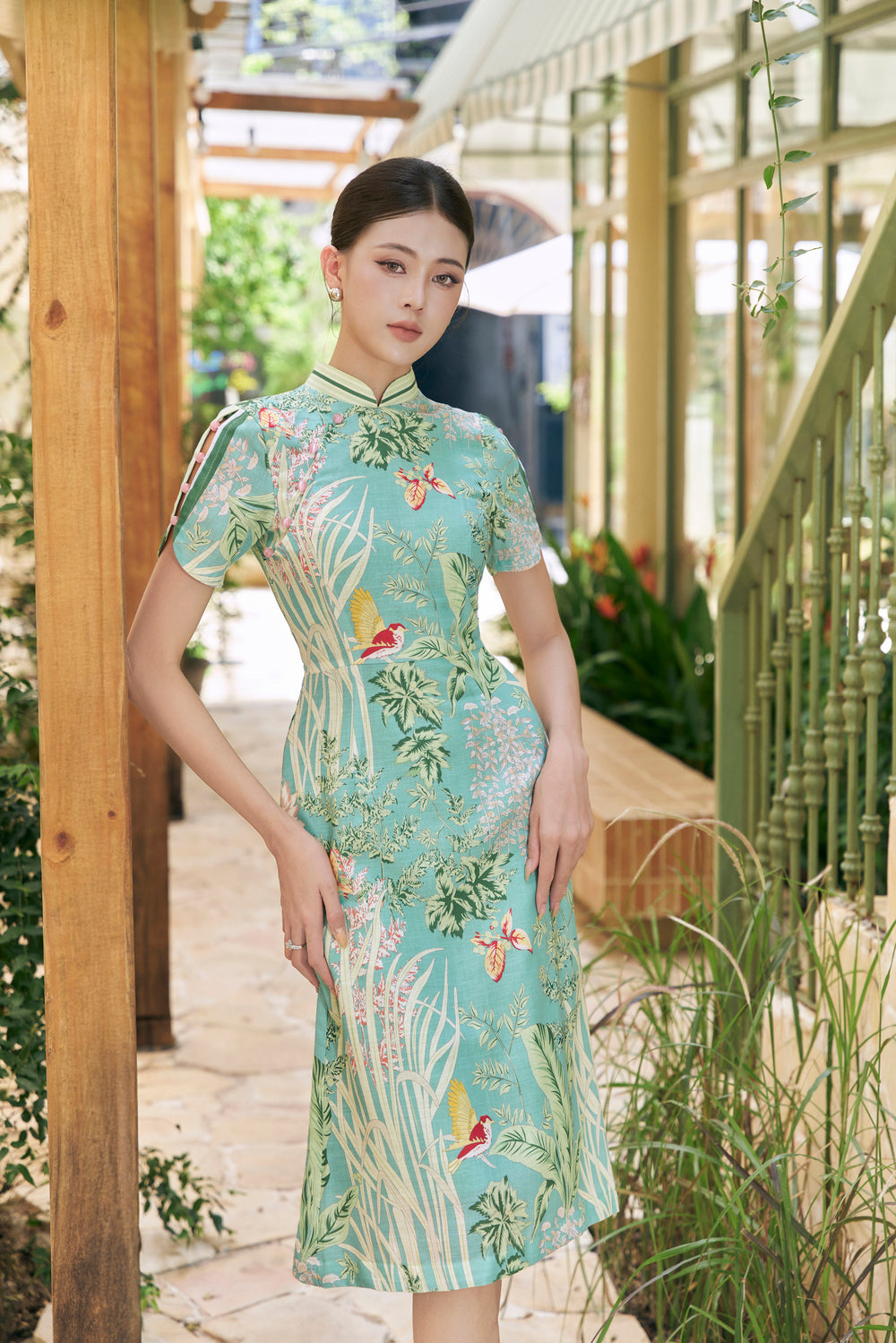 Haven Buttoned-Sleeve Dress