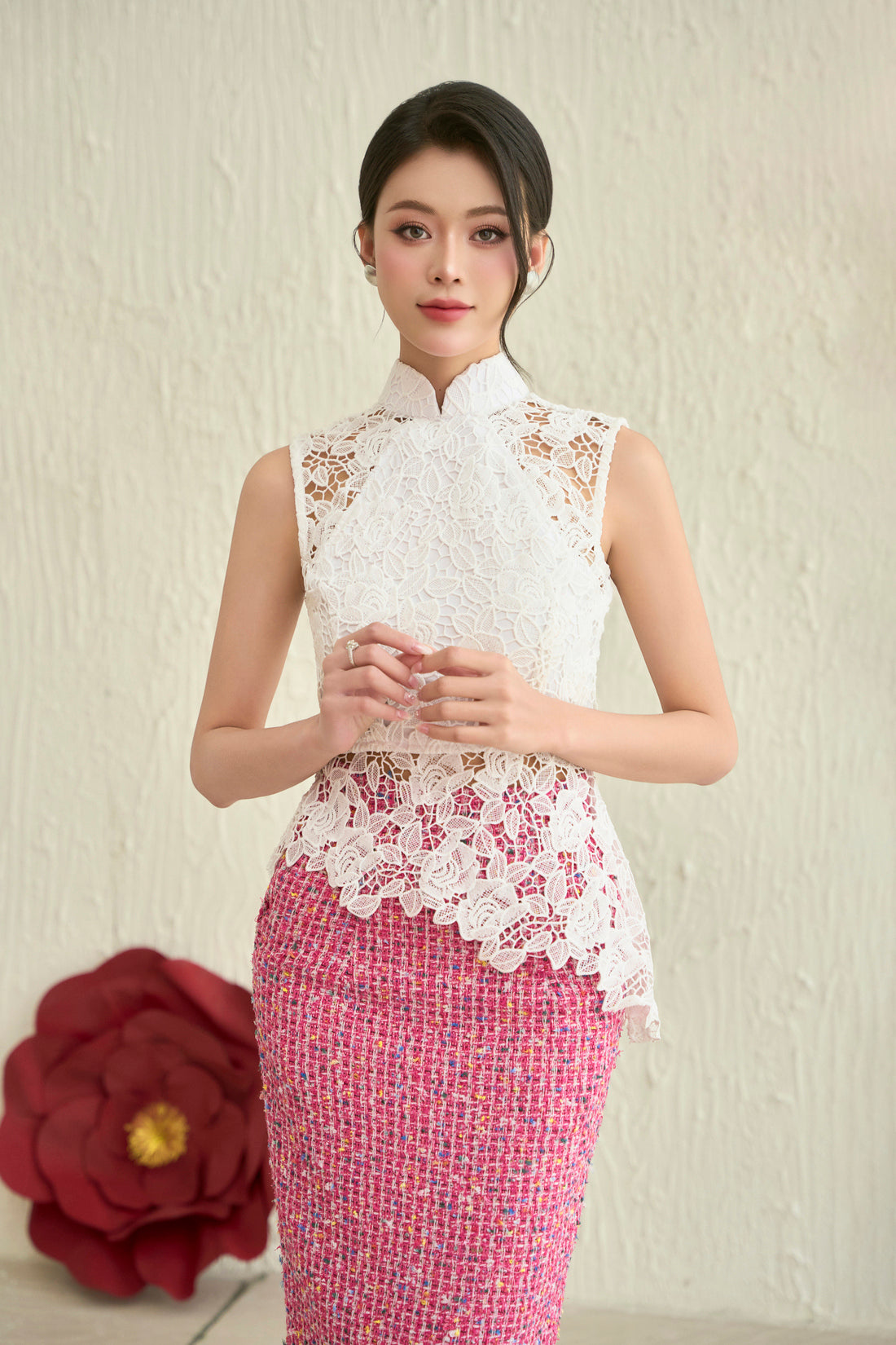 Rose Asymmetrical Lace Top