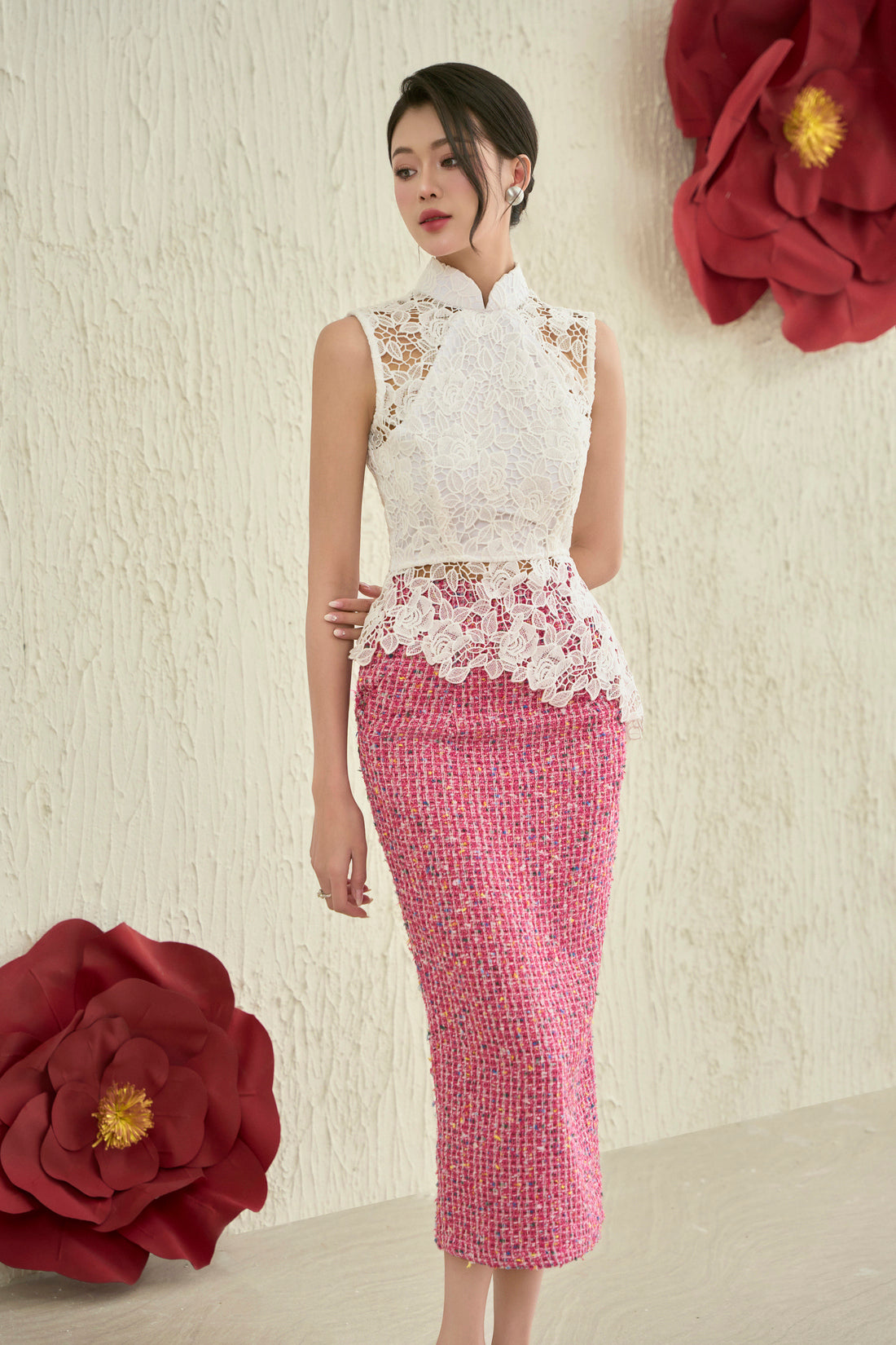 Rose Asymmetrical Lace Top