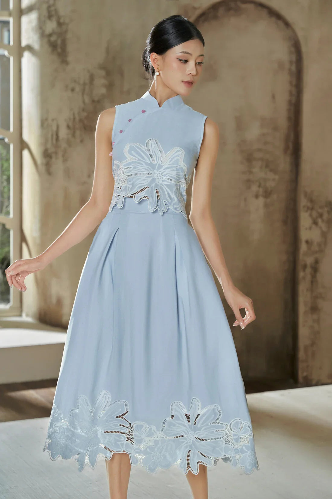 Vera Crop Top Set in Sky Blue Joli Pretty