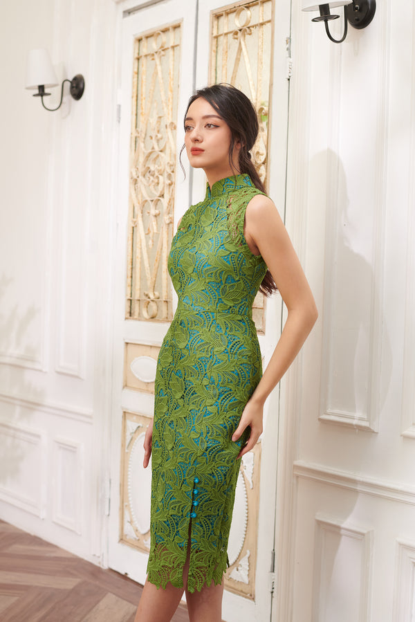 Olive Green Lace Dress