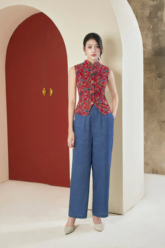 Noa Batik Waistcoat in Red Joli Pretty