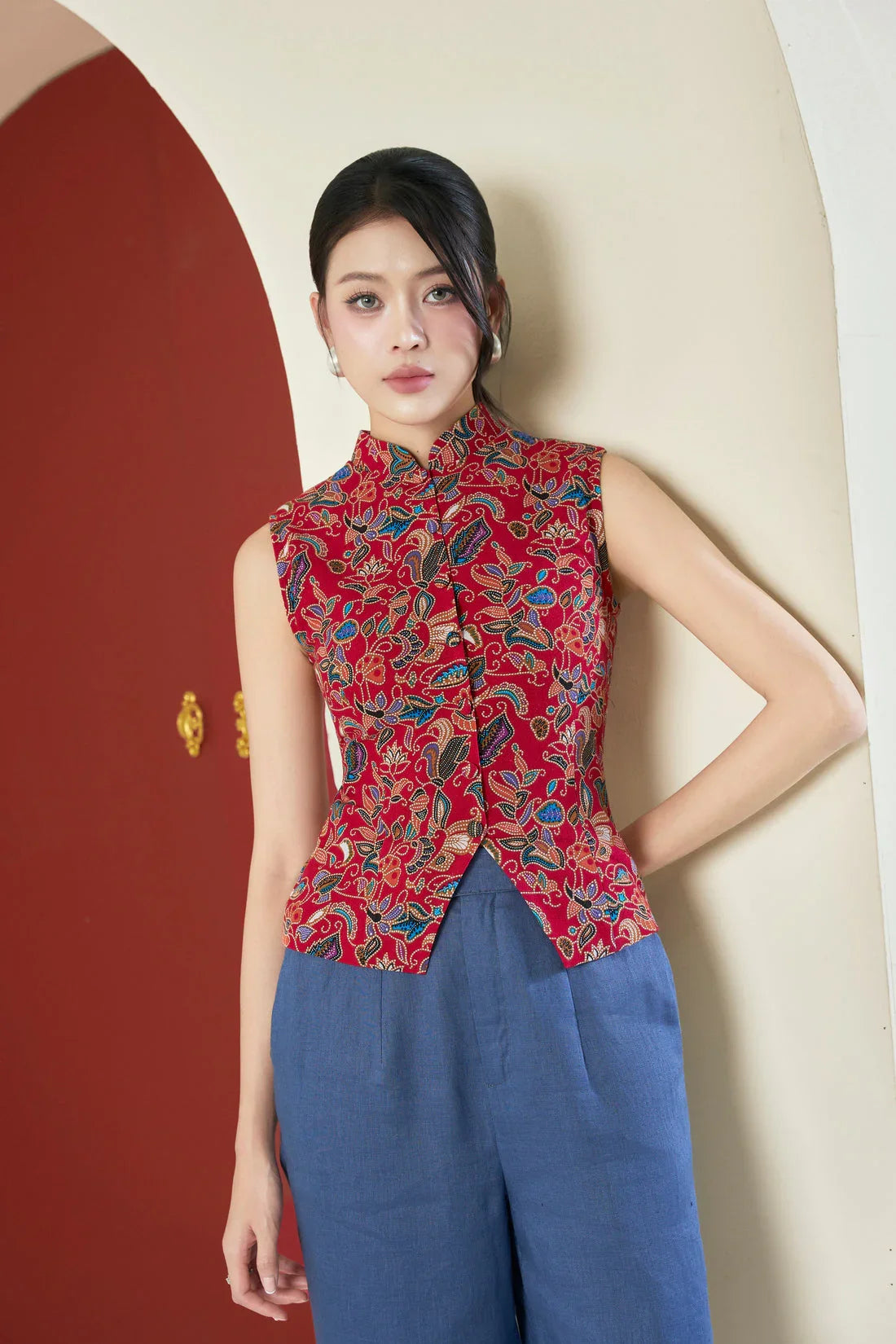 Noa Batik Waistcoat in Red Joli Pretty
