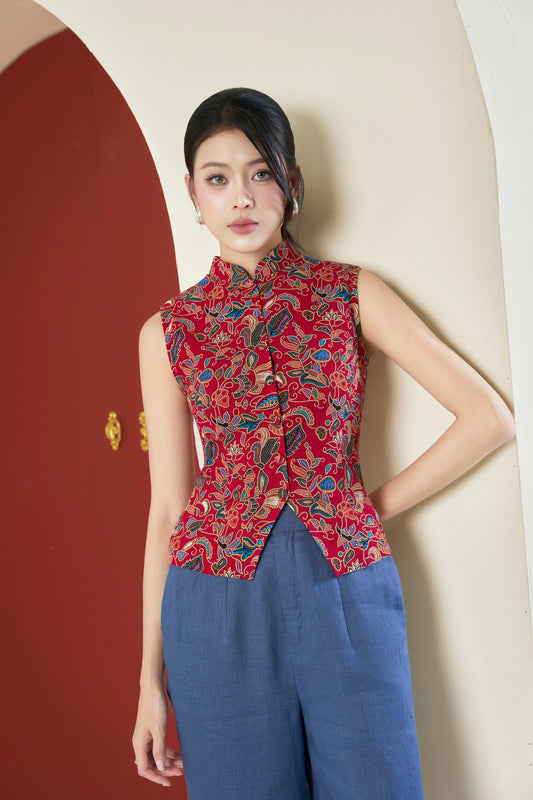 Noa Batik Waistcoat in Red