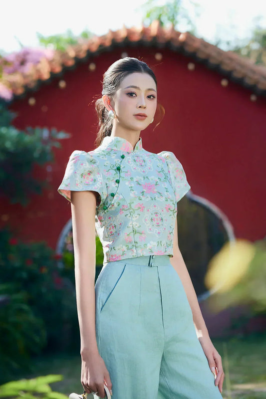 Petale Sage Crop Top Set with Pants Joli Pretty