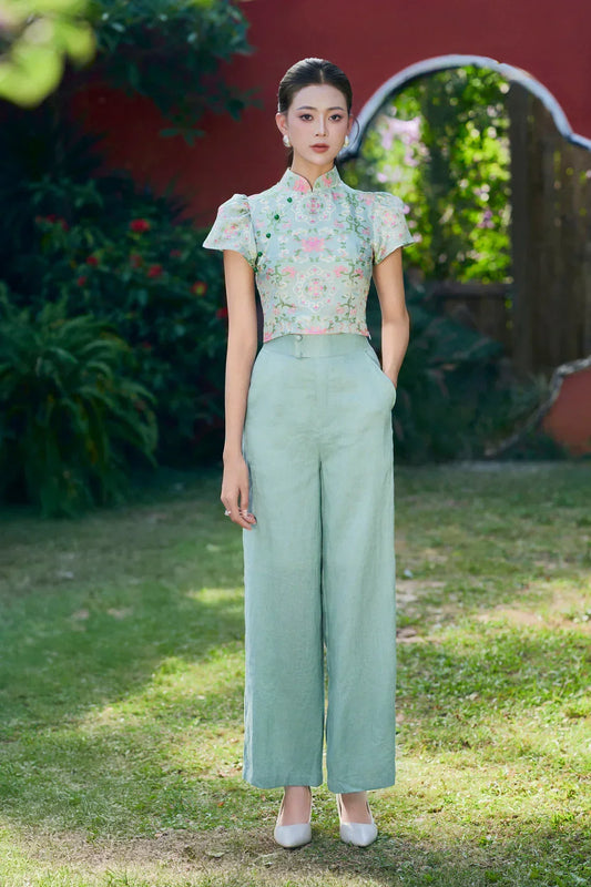 Petale Sage Crop Top Set with Pants Joli Pretty