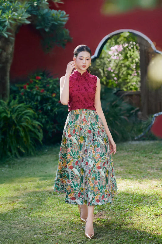 Dahliah Maroon Crop Top Set with Skirt Joli Pretty