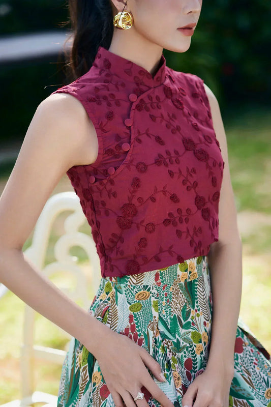 Dahliah Maroon Crop Top Set with Skirt Joli Pretty