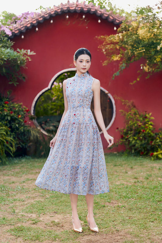 Spring field pleated midi dress