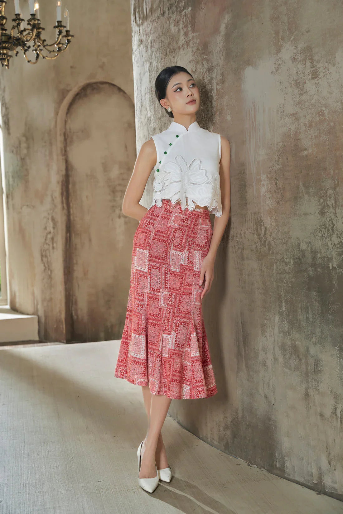 Aria Crop Top in White Joli Pretty