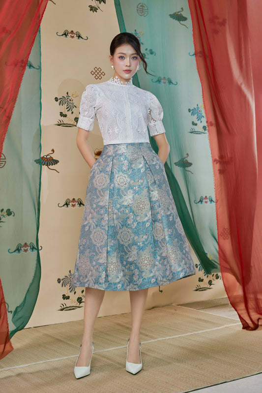 Luna White Embroidered Top Set