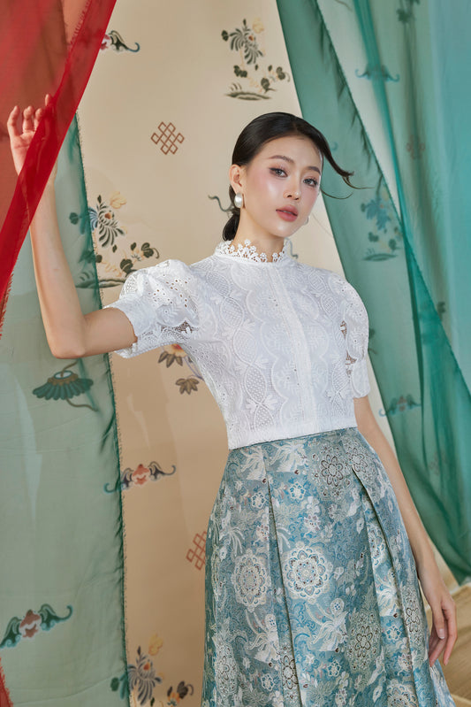 Luna White Embroidered Top Set