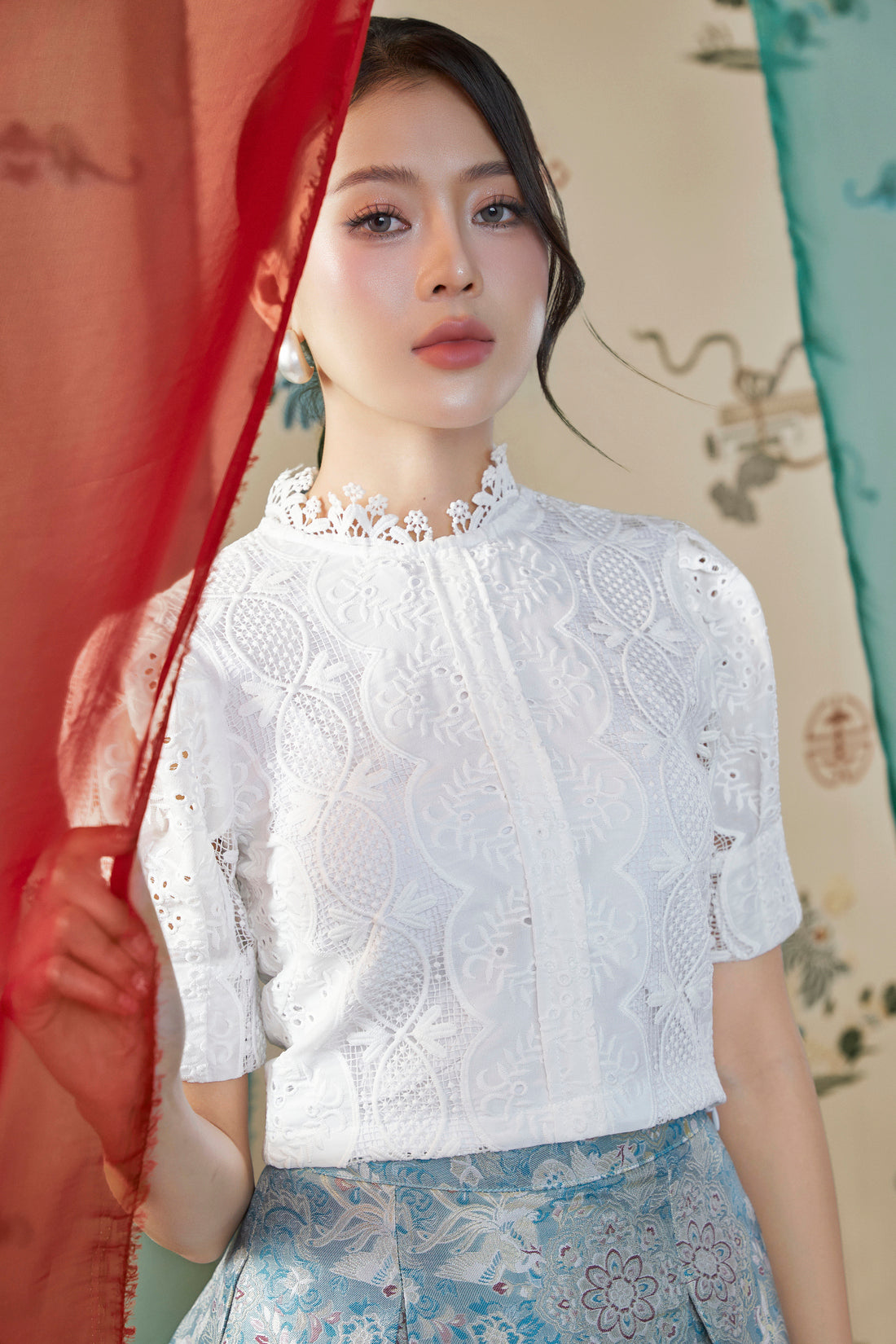 Luna White Embroidered Top Set
