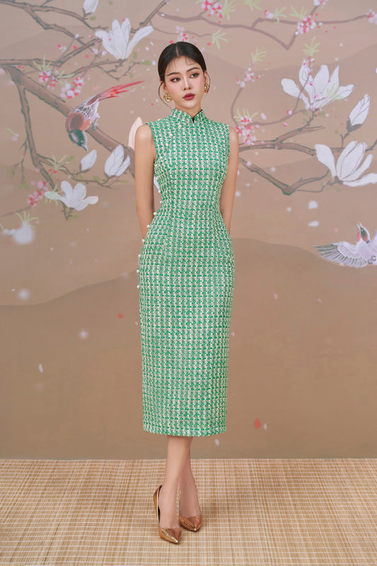 Tweed Dress in Forest Green