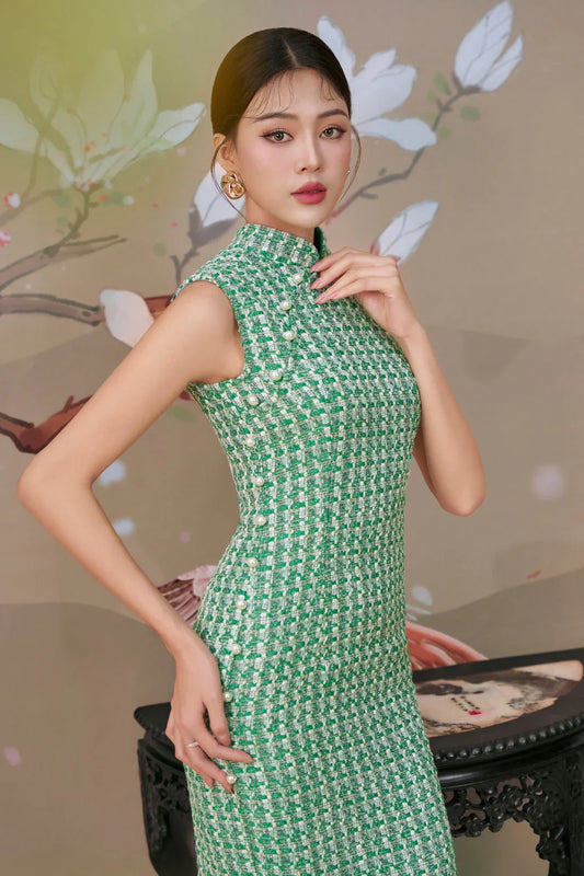 Tweed Dress in Forest Green Joli Pretty