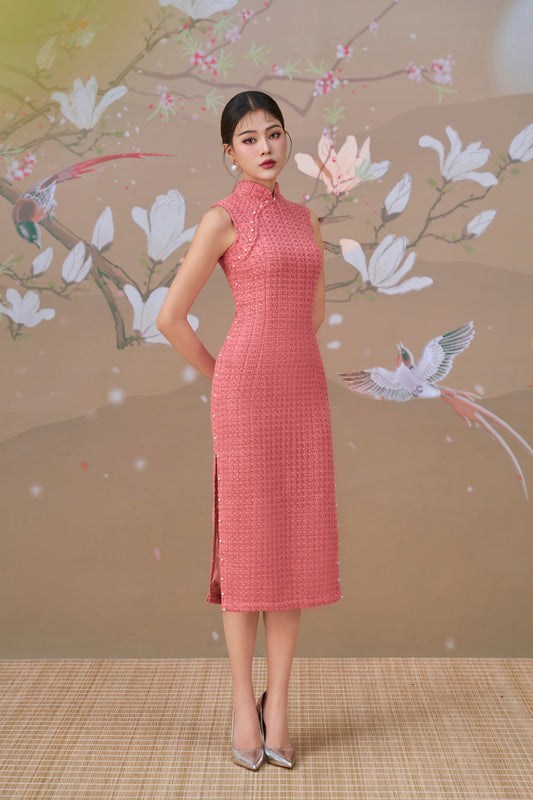 Tweed Dress in Salmon Pink