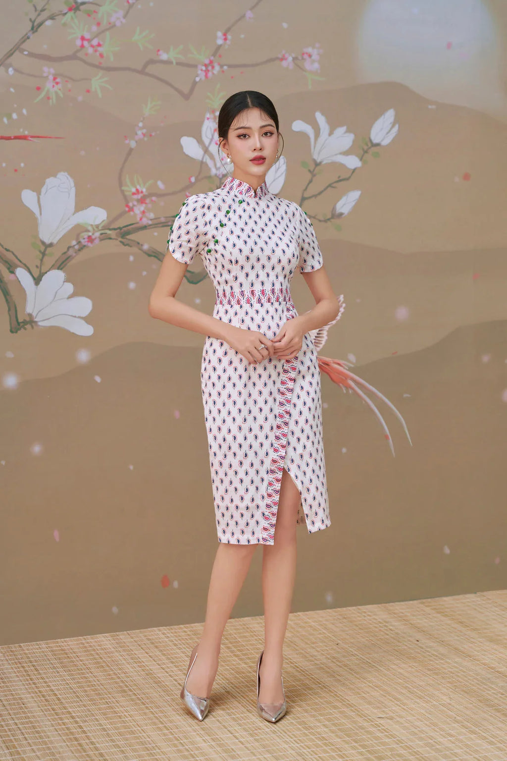 Ari Wrap Dress with Buttoned-Sleeves Joli Pretty