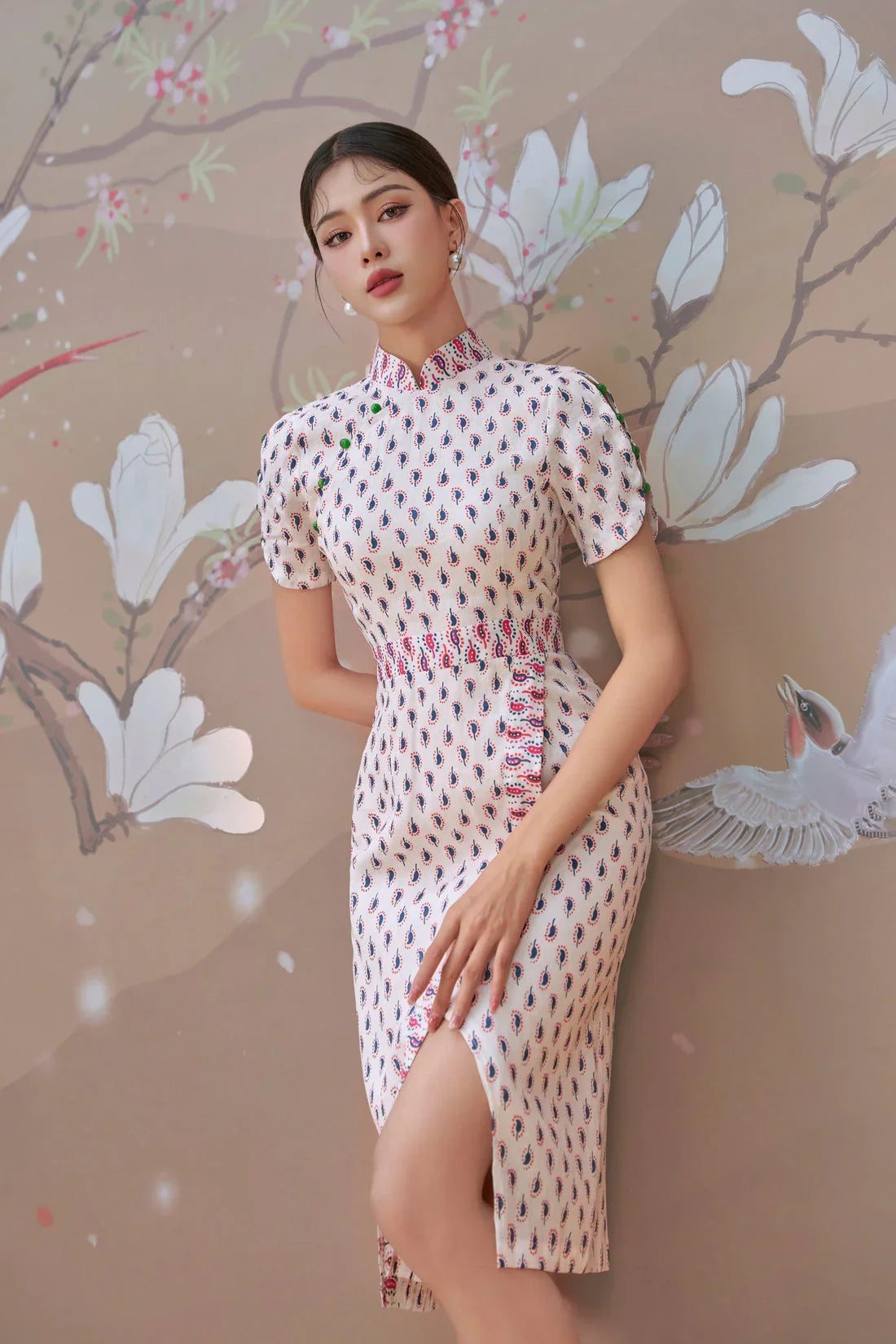 Ari Wrap Dress with Buttoned-Sleeves Joli Pretty