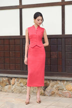 Waistcoat Midi Skirt Set in Strawberry Pink Joli Pretty