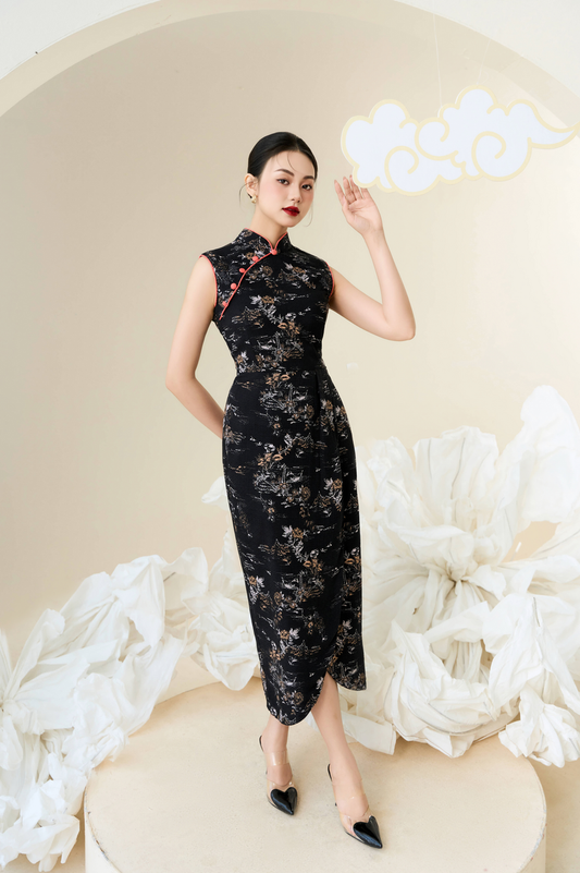 Yuna Wrap Midi Black Dress