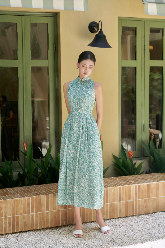 Greeny Pleated Dress