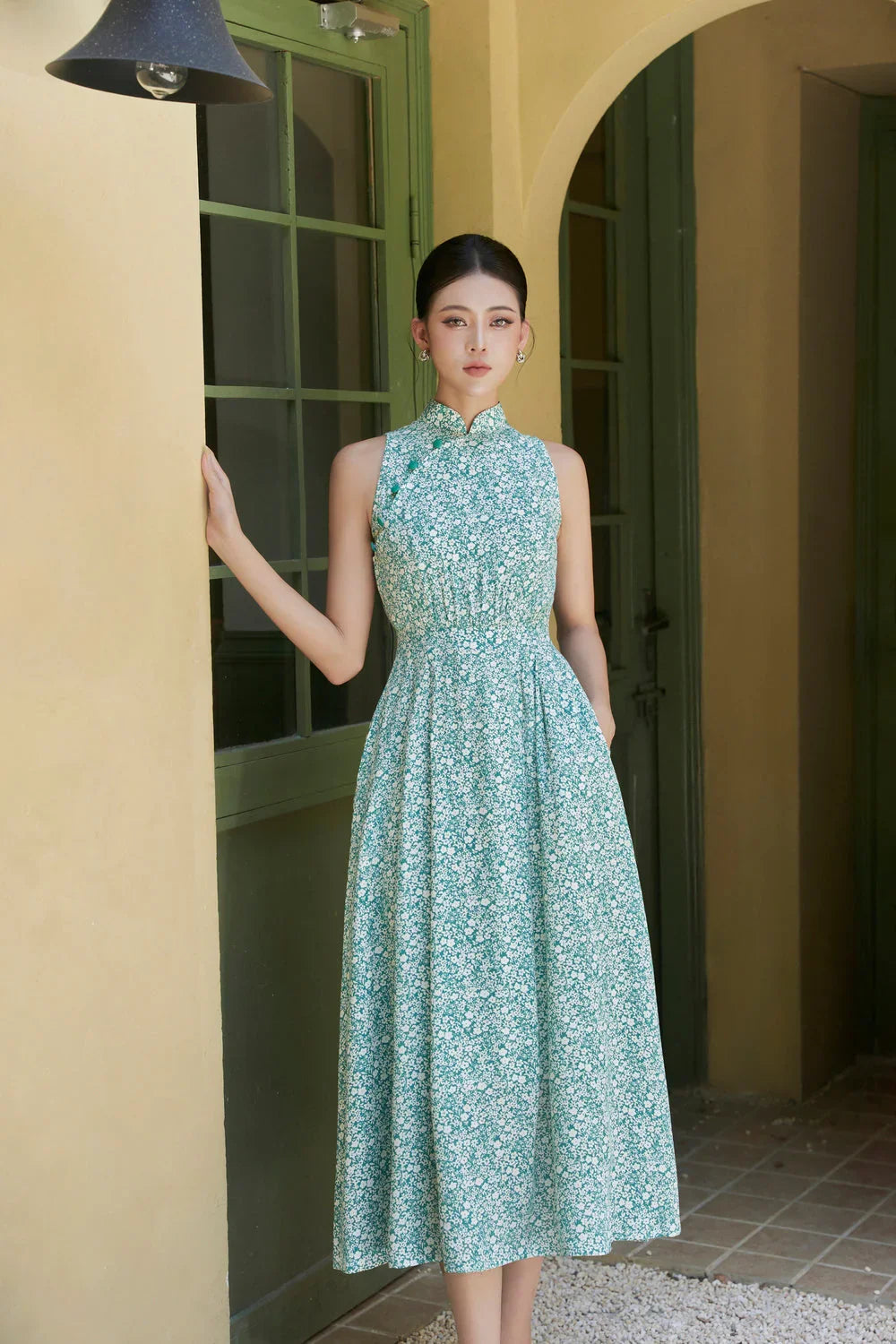 Greeny Pleated Dress Joli Pretty