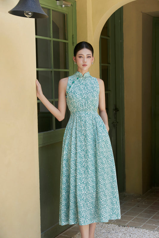 Greeny Pleated Dress