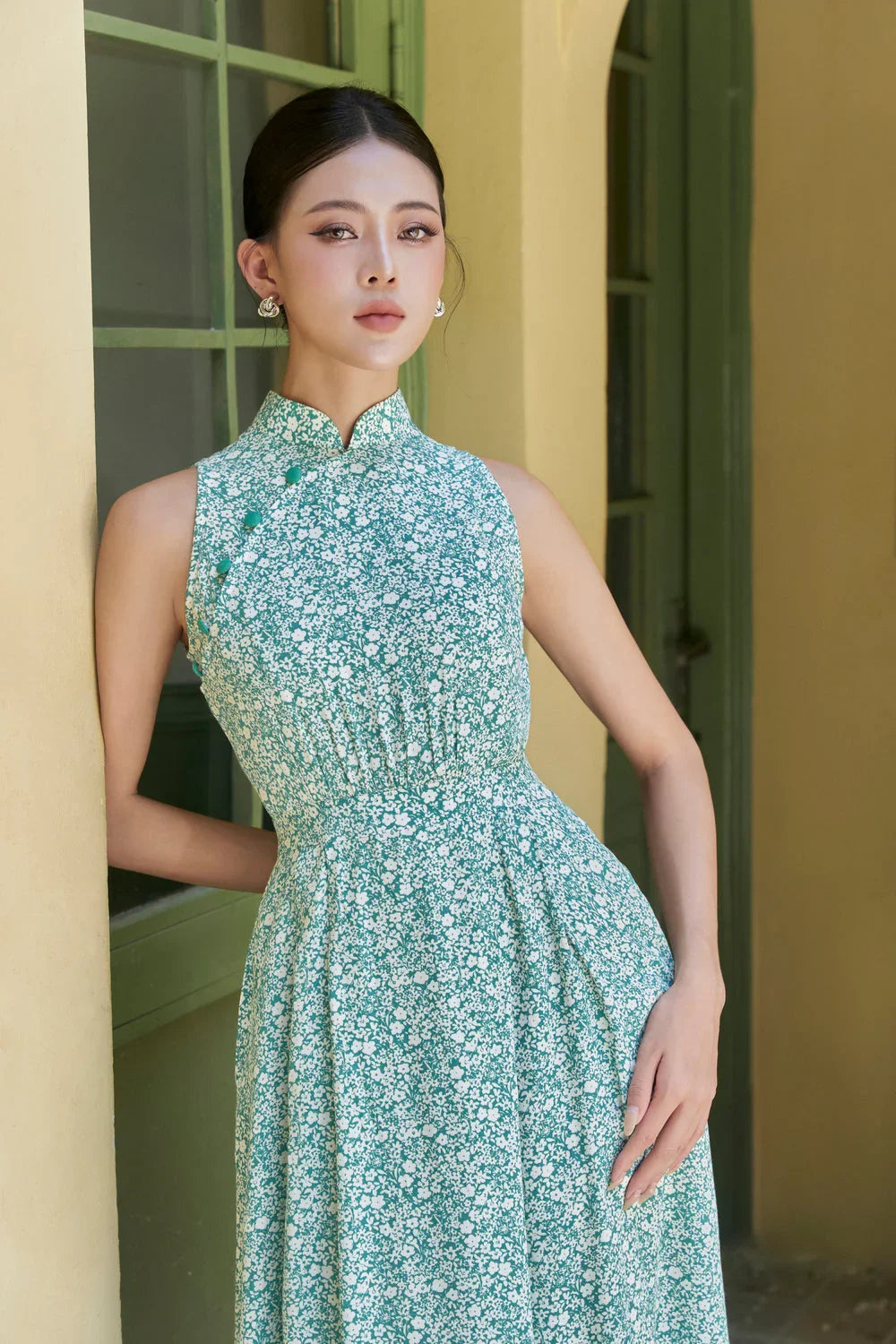 Greeny Pleated Dress Joli Pretty
