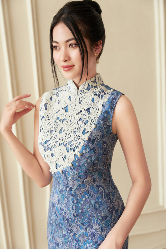 Peacock-blue Lace Dress