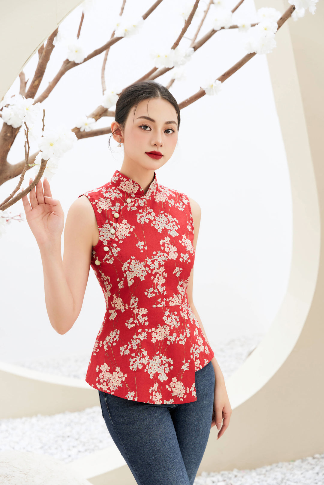 Aria Blooming Charm Peplum in Red