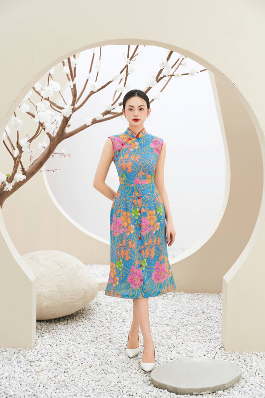 Azure Blossom Batik Dress
