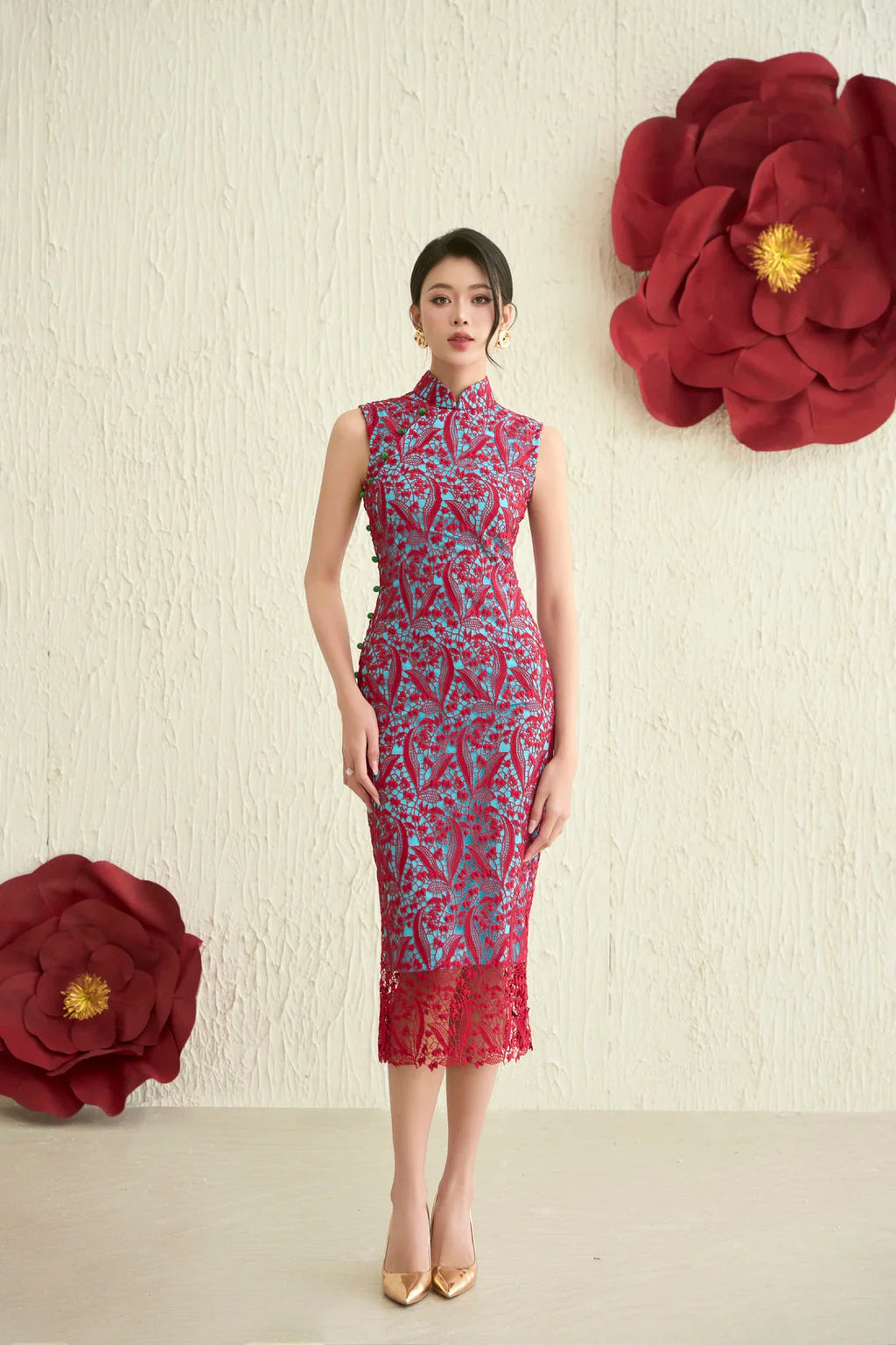 Lace Dress in RedxTeal Joli Pretty