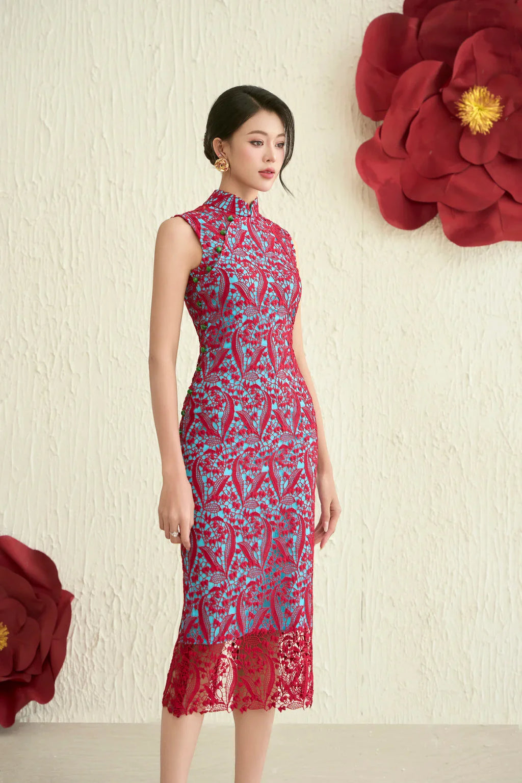 Lace Dress in RedxTeal Joli Pretty