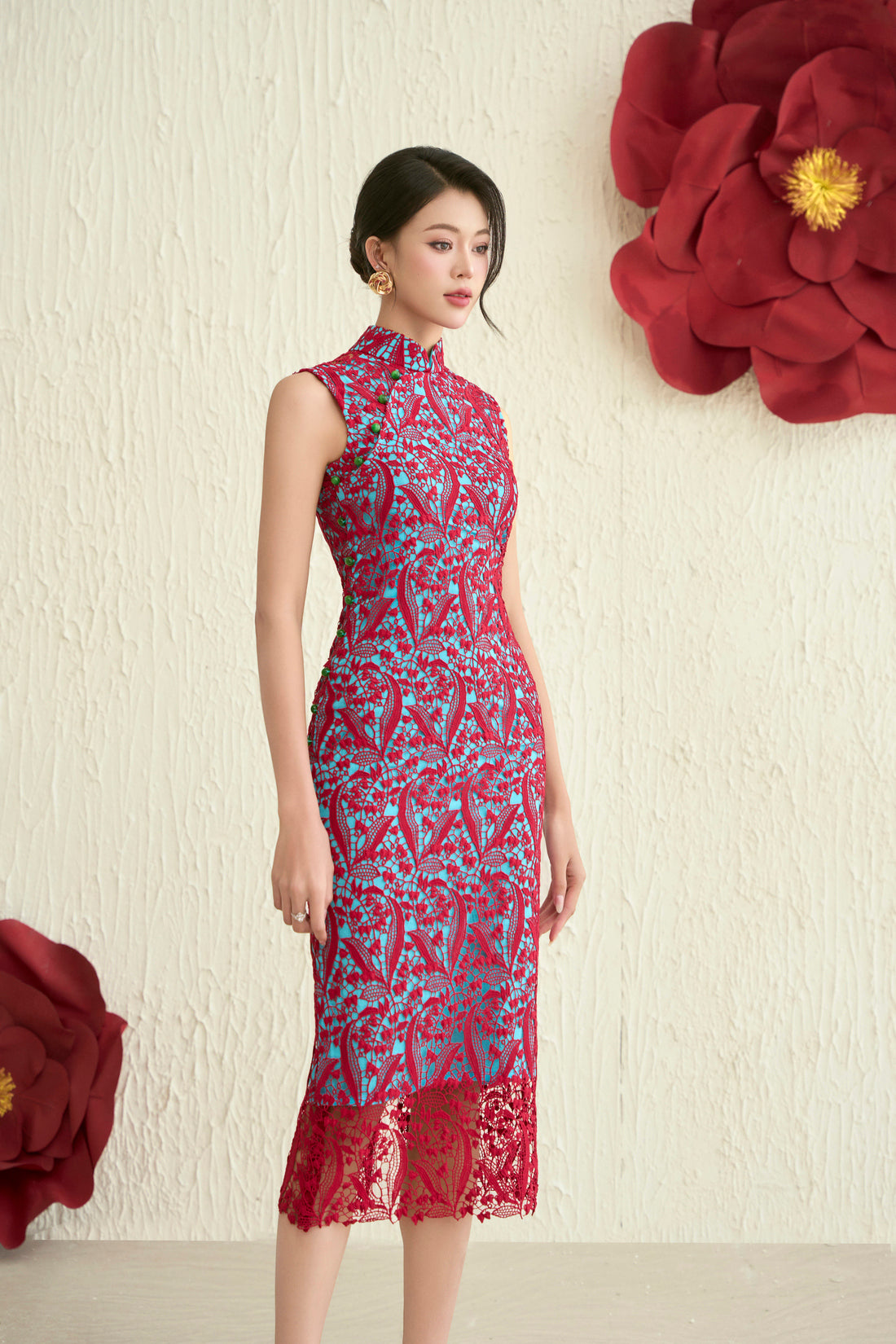 Lace Dress in RedxTeal