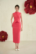 Waistcoat Midi Skirt Set in Strawberry Pink Joli Pretty