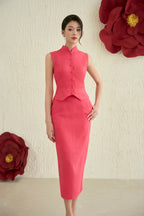 Waistcoat Midi Skirt Set in Strawberry Pink Joli Pretty