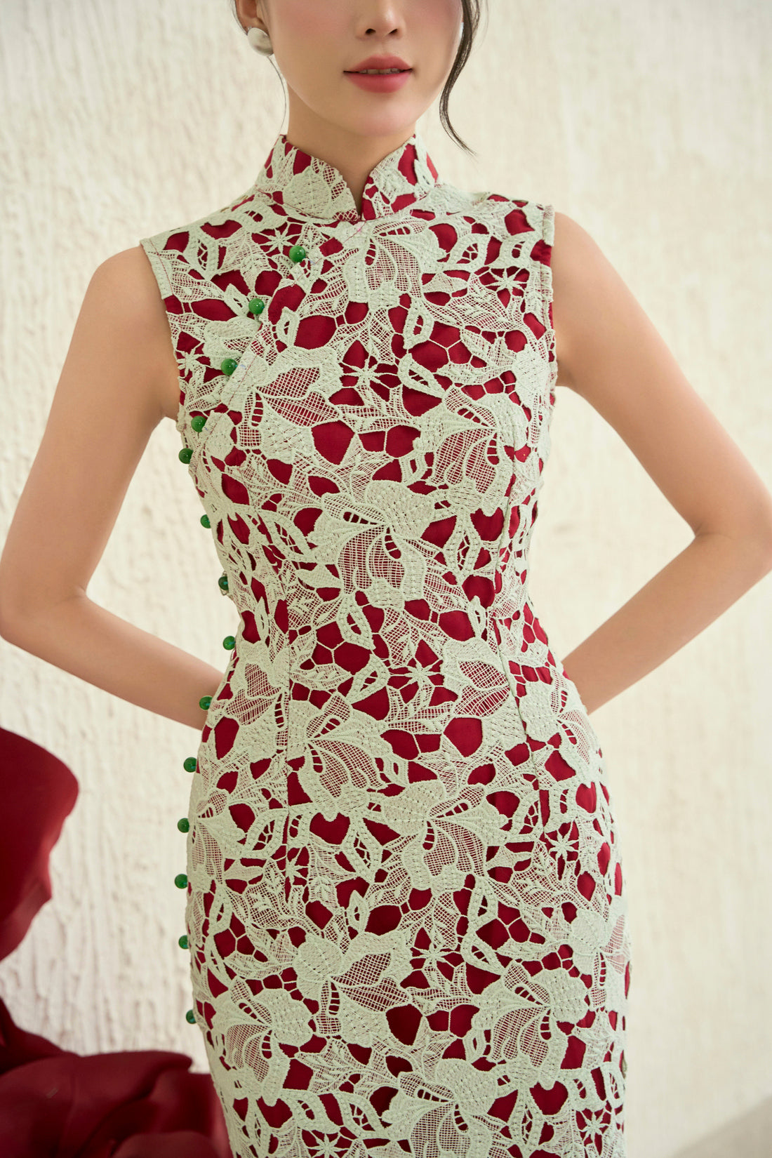 Lace Dress in MintxRed