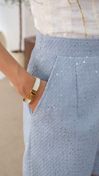 Sequin Tweed Tailored Shorts in Blue