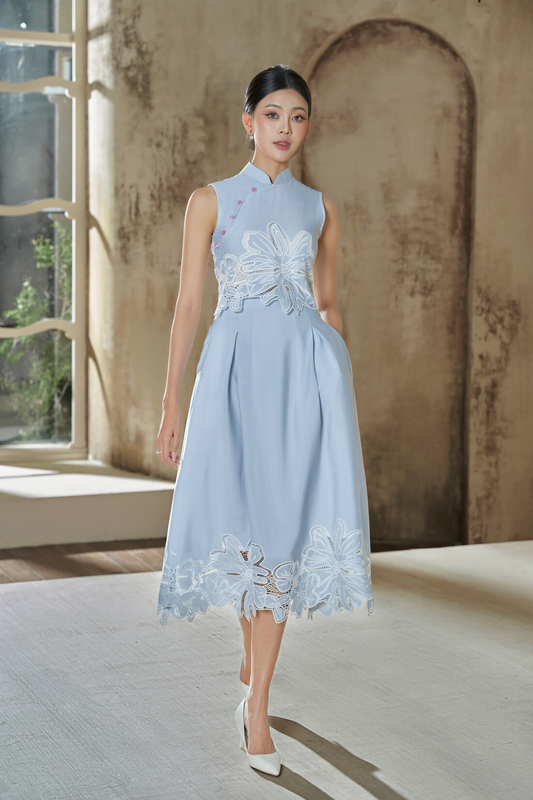 Vera Crop Top Set in Sky Blue