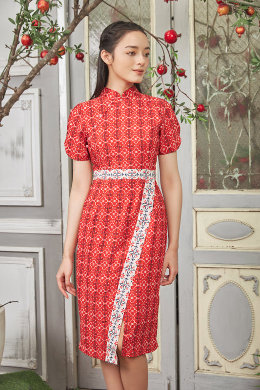 Sunrise Buttoned-sleeve Dress